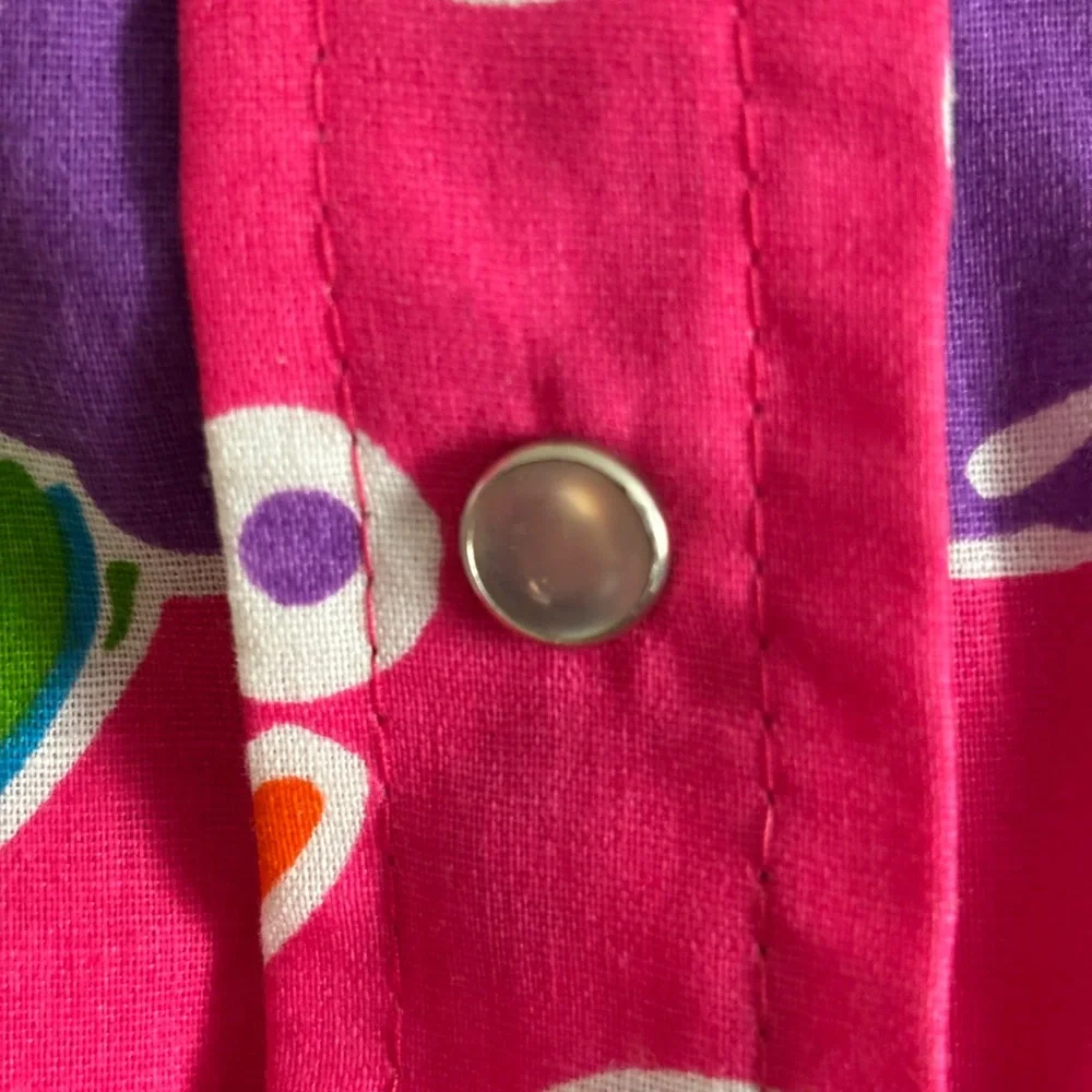 VTG EUC‎ 70s Evelyn Pearson XL Pearl Snap House Dress Floral Pockets Hot Pink